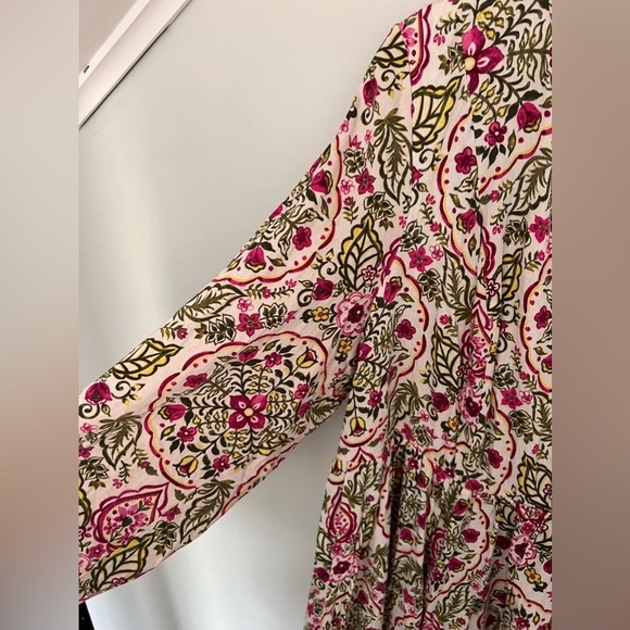 TORRID Ivory Floral 3/4 Sleeves Challis Skater Dress Women Plus Sz 1X 14 16 - Picture 5 of 13